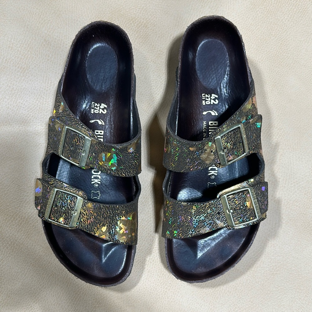 Birkenstock Leather ARIZONA LUX Spotted Metallic Brown